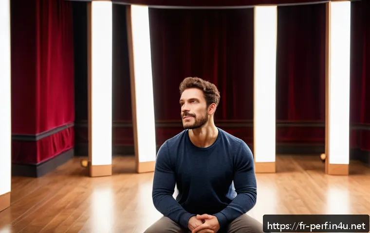 연기 훈련 방법론 - A confident stage actor practicing expressive body language and vocal exercises in a spacious theate...