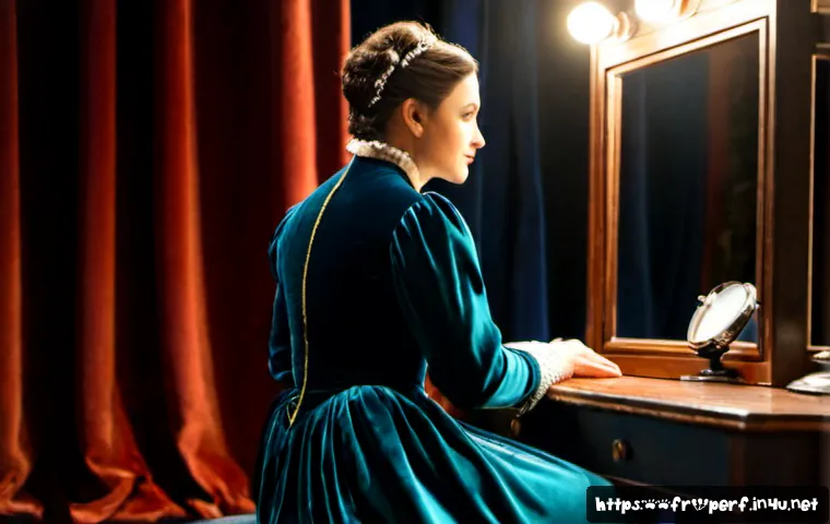 Home 17 공연예술과 감정 노동 - Photorealistic backstage scene in a historic French theatre, a female stage performer in elegant mod...